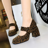 Chunky Heel High Heel Waterproof Platform Suede Leopard Print Shallow Mouth Suede Leopard Print Pumps Shoes